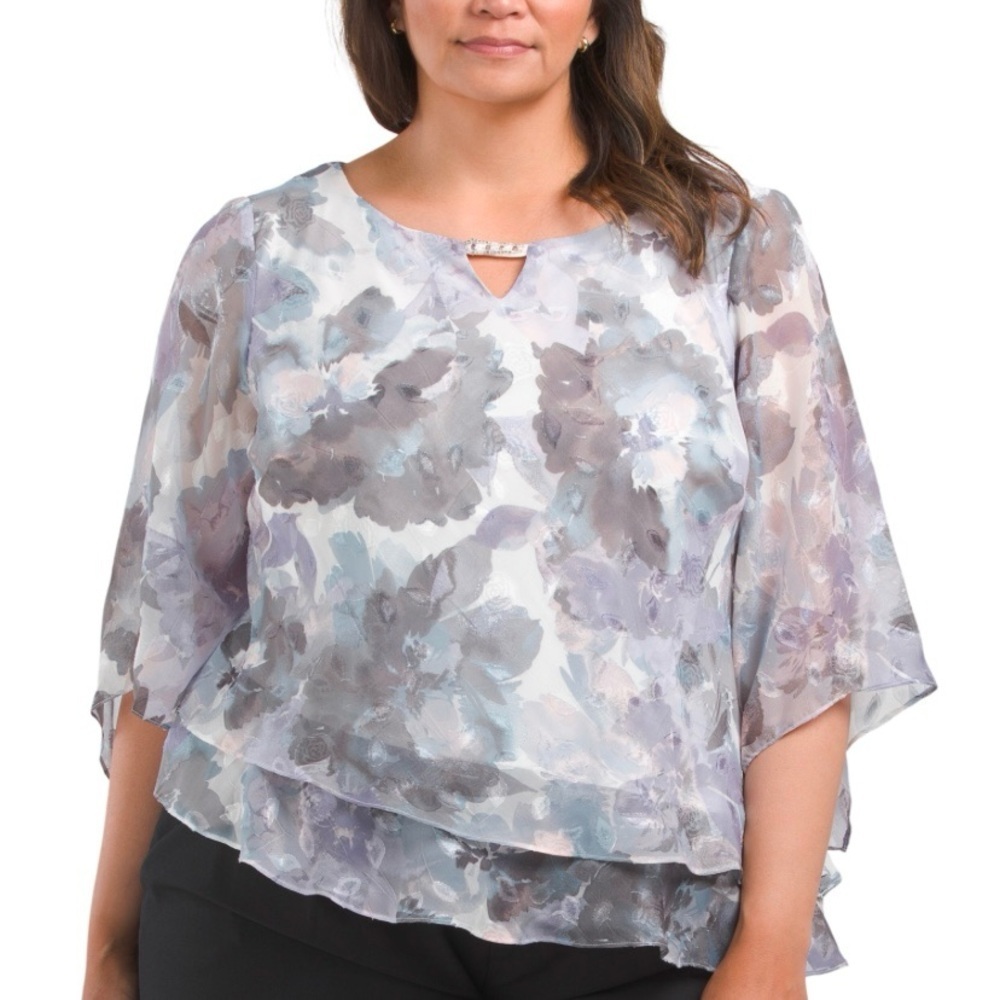 NWT Alex Evening Plus Size Floral Asymmetrical Blouse size 3X